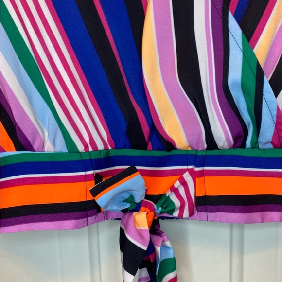 EXPRESS Colorful Cropped Striped V-Neck Faux Wrap Tie Front Blouse Sz XS - Picture 13 of 15